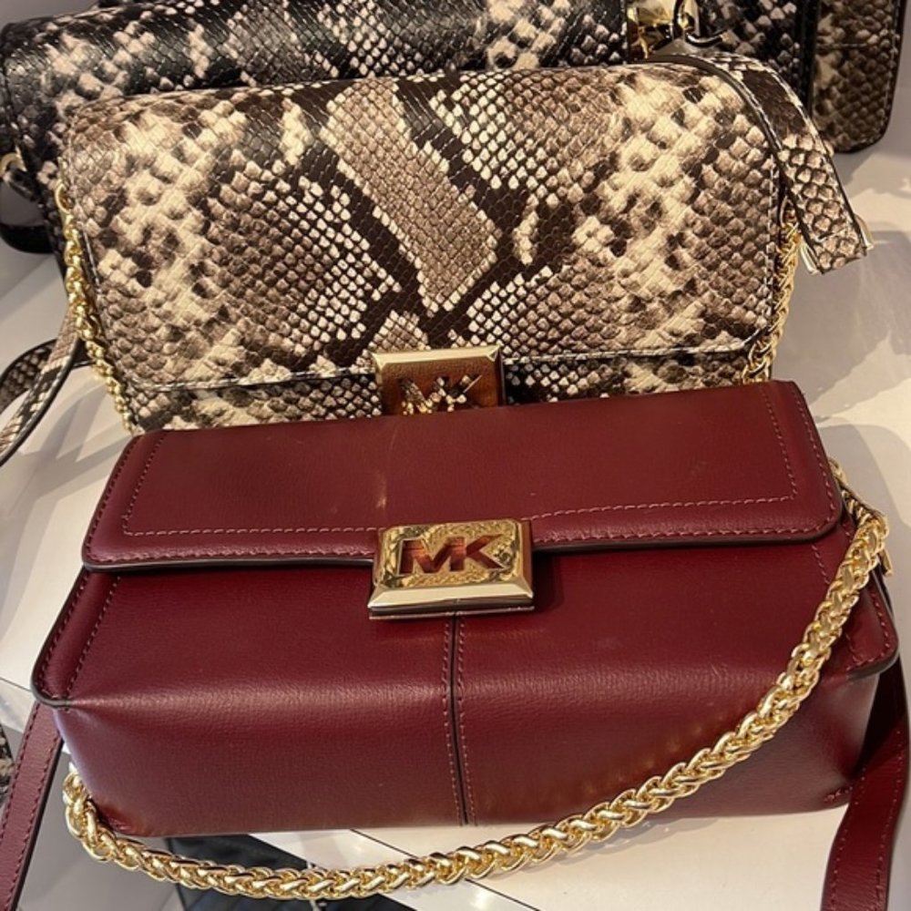 Michael Kors Sonia Medium Leather Shoulder Bag Merlot - Picture 9 of 16